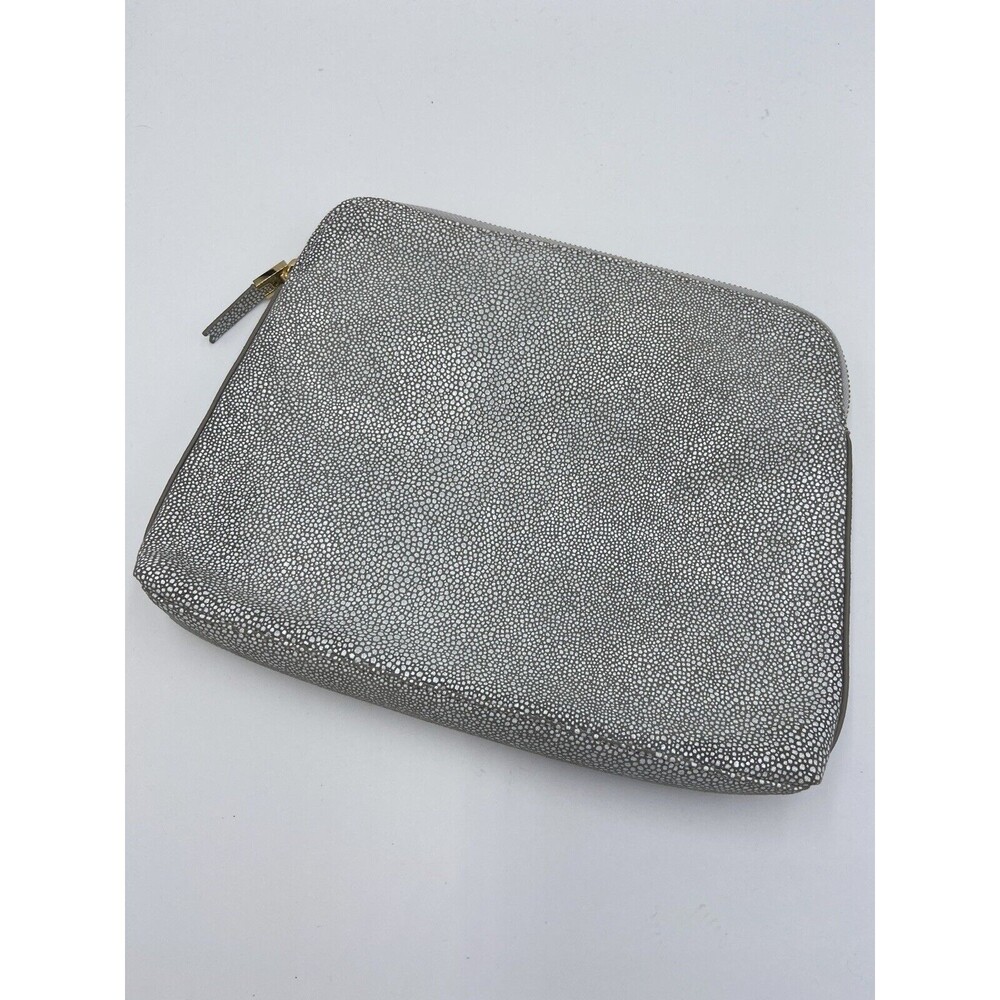 India Hicks The Insider Grey Print Stingray Leather Pouch Clutch Bag
